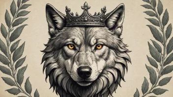 Et bilde som representerer navnet Rudolf, med en ulv som har en krone eller laurbærkrans.