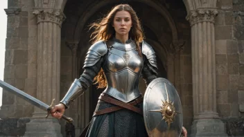 En kvinne med sverd og skjold, som representerer navnet Vigdis