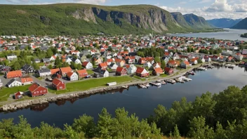 Et pittoreskt norsk tettsted med en Haarstad-skilt.