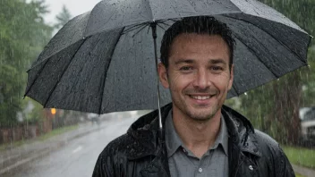 Et bilde av en mann med paraply i regnet, som representerer navnet Rainer.