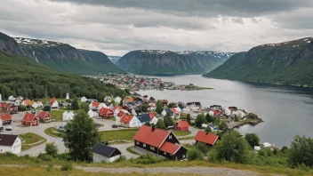 Et pittoreskt norsk tettsted eller landsby med et Fodstad-skilt eller bygning.