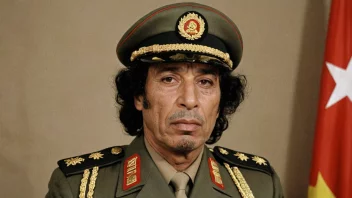 Et portrett av Muammar Gaddafi i sin militæruniform