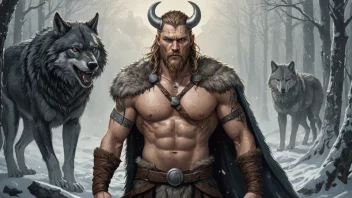 En kraftfull illustrasjon av en mann med ulvelignende trekk, inspirert av norrøn mytologi.
