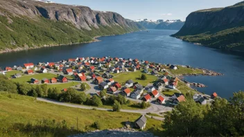 Et pittoreskt norsk tettsted eller landsby med et skilt eller et kart som viser navnet Nikkebys