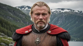 Et portrett av en selvbevisst norsk mann med en sterk hake og gjennomtrengende øyne, som representerer navnet Ragnvalds