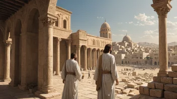 En illustrasjon av Markusevangeliet, med Jesus og apostelen Markus i forgrunnen.