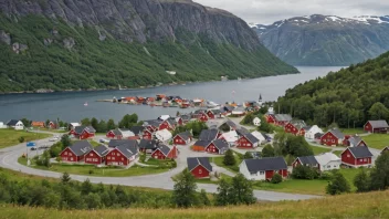 Et pittoreskt norsk tettsted eller landsby med et skilt eller landemerke med navnet Darbu