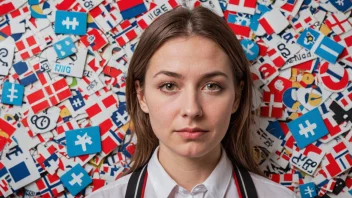 En illustrasjon av en person med en navnelapp som leser 'Karimette', omgitt av symboler og spørsmålstegn, som representerer ordets unike og tvetydige betydning.