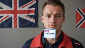 En person med navnelappen Sebastian, med et norsk flagg i bakgrunnen