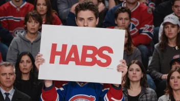 En person som holder et skilt med ordet Habs, og ser forvirret ut.