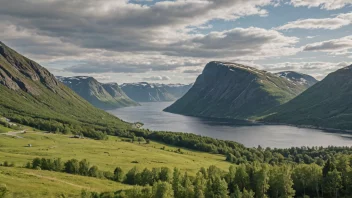 Et idyllisk norsk landskap med en ås i bakgrunnen.