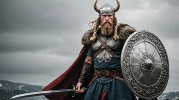 En sterk og modig norsk viking med sverd og skjold