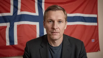 En person med etternavnet Mortensen, med et norsk flagg i bakgrunnen.