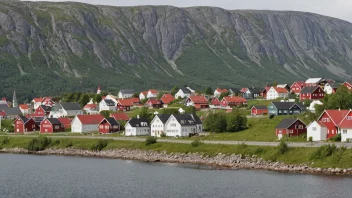 Et pittoreskt norsk tettsted med et Skagestads-skilt.