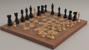 Et sjakkbrett med brikkene arrangert i Grunfeld-forsvarsposisjon