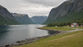 Et fredelig norsk landskap med en skilt eller bygning med navnet 'Brenden'.