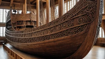 Osebergskipet, et vikingskip fra 800-tallet, med intrikate utskjæringer og en rik historie.