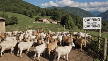 En geitfarm med en skilt som sier 'Caprino' i forgrunnen.