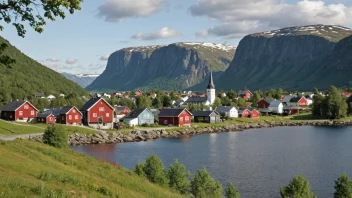 Et pittoreskt norsk tettsted med en skilt med navnet 'Hammerstads'.
