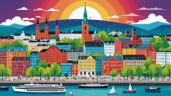 Et bilde som viser Oslos kulturelle og kunstneriske scene, med ulike landemerker og scener som viser byens levende kulturlandskap.