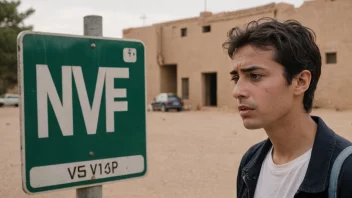 En person med et forvirret uttrykk som ser på et skilt med bokstavene NLVF