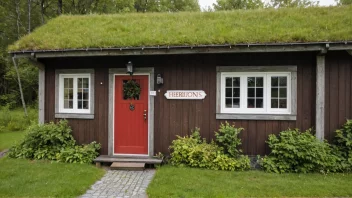 Et tradisjonelt norsk hus med en skilt som leser 'Herbjørns' på døren