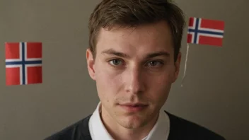 En person med et norsk flagg i bakgrunnen, med en navnelapp som sier 'Kjartan'.