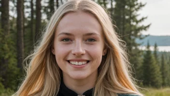 En vakker ung kvinne med et strålende smil og langt blondt hår, som representerer det norske navnet Torunn.