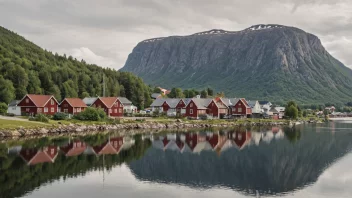 Et pittoreskt norsk tettsted med en skilt som viser navnet 'Nystedt'.