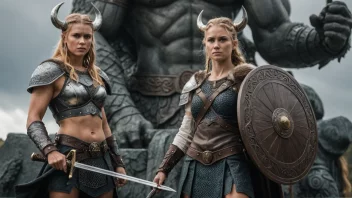 En kvinnelig vikingkriger med sverd og skjold, som symboliserer styrke og mot.