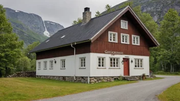 Et tradisjonelt norsk hus med en skilt med navnet 'Gregersens' på