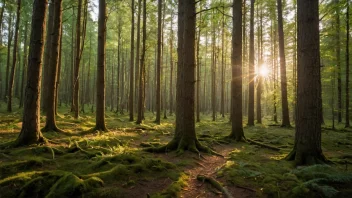 Et åndeløst skoglandskap med gylne toner og mykt lys, som framkaller en følelse av fortryllelse og beundring.