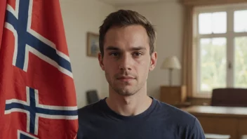 En person med etternavnet Bugge, med et norsk flagg i bakgrunnen