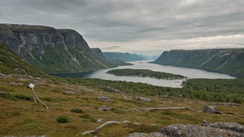 Et idyllisk norsk landskap med en skilt eller et kart som viser navnet Sørlis