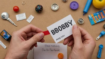 Et bilde av en person med en navnelapp 'Bobby' og ulike objekter relatert til navnet.