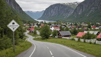 Et pittoreskt norsk landsby eller by med en tydelig indikasjon av navnet 'Leivestads'.