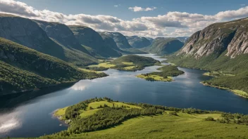 Et idyllisk landskap av Skotselvs i Norge, med en rolig innsjø og omkringliggende åser.