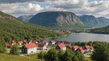 Et pittoreskt norsk tettsted med en Hanestads-skilt.