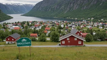 En malerisk by i Norge med et skilt som viser navnet Krogstads