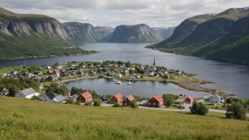En malerisk landsby i Norge med et skilt som viser navnet Ljøsheims