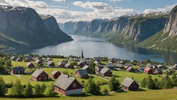 Et fredelig norsk landskap med en liten landsby i bakgrunnen.