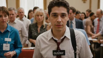 En person med en navnelapp som sier Gustav, med flere personer i bakgrunnen med samme navnelapp.