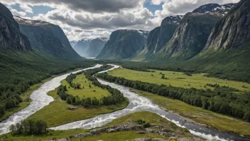Et fredelig landskap av Gravdalsdalen i Norge.