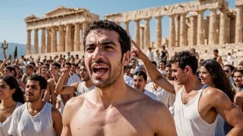 En mann med et sterkt ansiktsuttrykk, som symboliserer seier over folket.