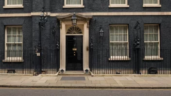 Et bilde av en gate med en rekke hus, med en stor bygning i bakgrunnen.