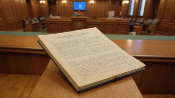 Stortinget med en bok eller dokument i forgrunnen.