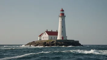 Et fredelig bilde av et fyrtårn eller et skip på havet, som symboliserer forbindelsen til havet og sjølivet.