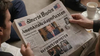 En person leser en avis med tittelen 'Amerikaposten' på forsiden.