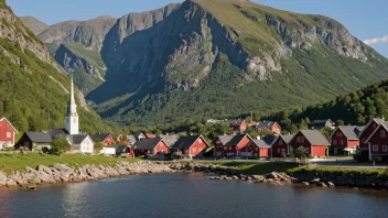 Et pittoreskt norsk landsby eller by med et skilt eller landemerke som indikerer navnet Hillestads.
