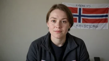 En person med et norsk flagg i bakgrunnen, med navnet Kristers skrevet i tykke bokstaver.
